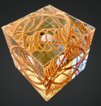 omnicube wave field technology clear cube iwth copper coils and crystal sphere inside